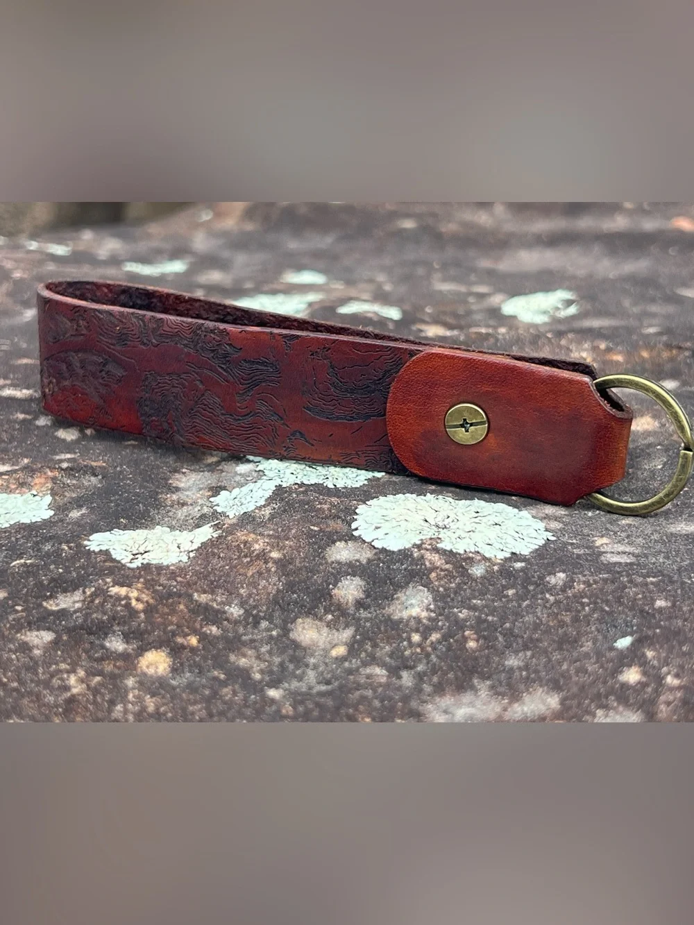 Handcrafted Leather Keychain – “Journey Before Destination” | Topo Map Key Chain